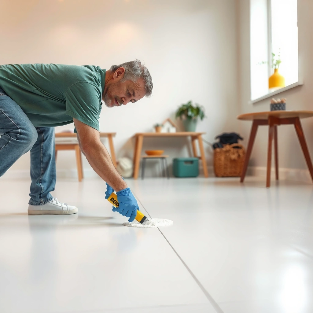 A clean area with tools ready for removing adhesive from sheet vinyl floors safely.