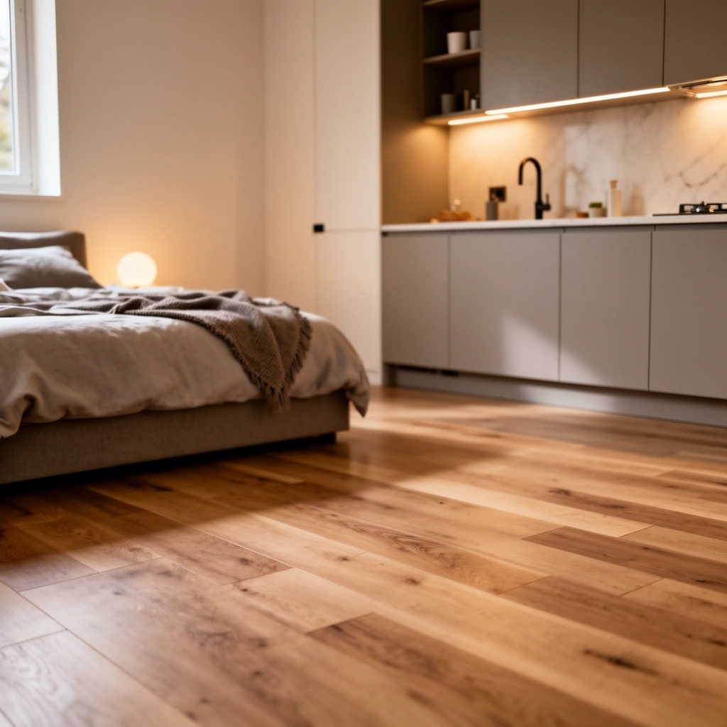 Image showing the preparation of a subfloor for bedroom kitchen flooring installation.