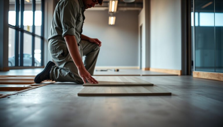 Step-by-step guide on preparing vinyl floors for commercial office installation.