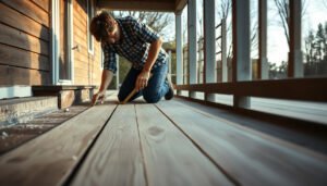 Step-by-step guide on preparing vinyl floors for a porch installation.