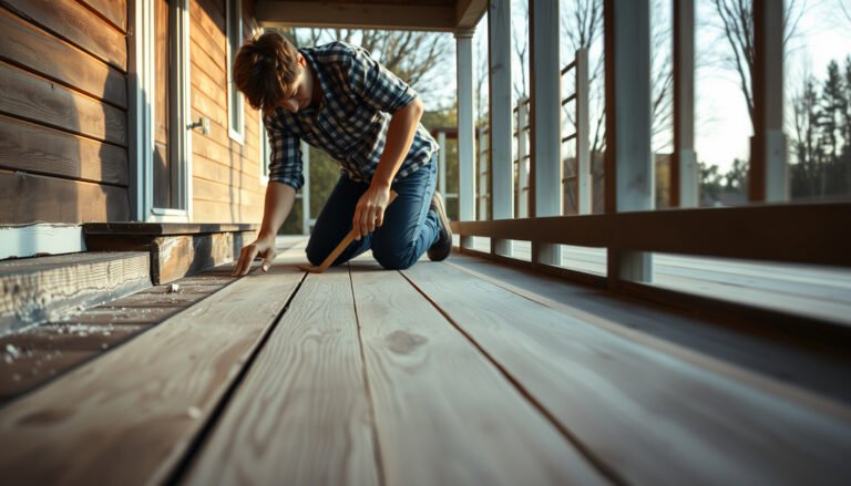 Step-by-step guide on preparing vinyl floors for a porch installation.