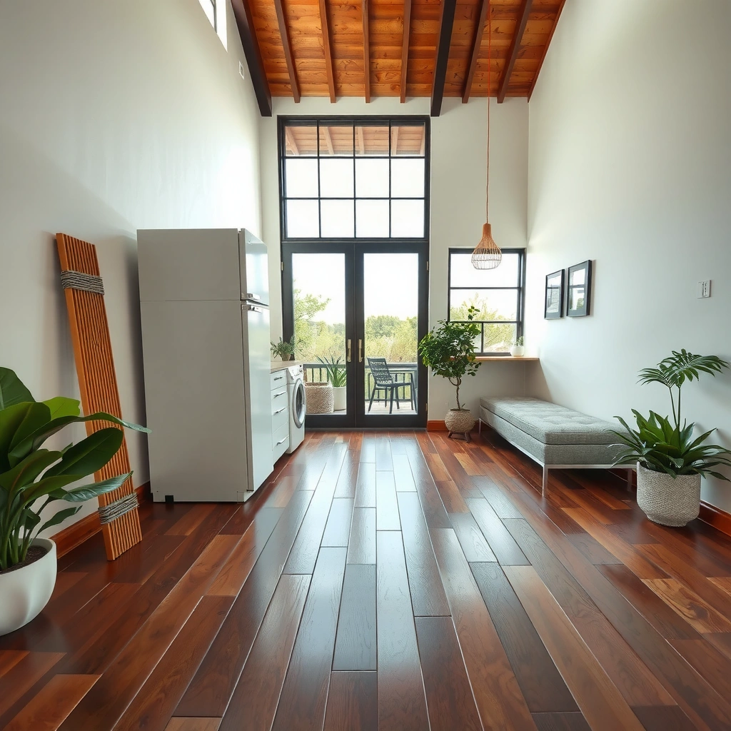 Clean and organized wood-look tile floor ready for deep cleaning preparation.