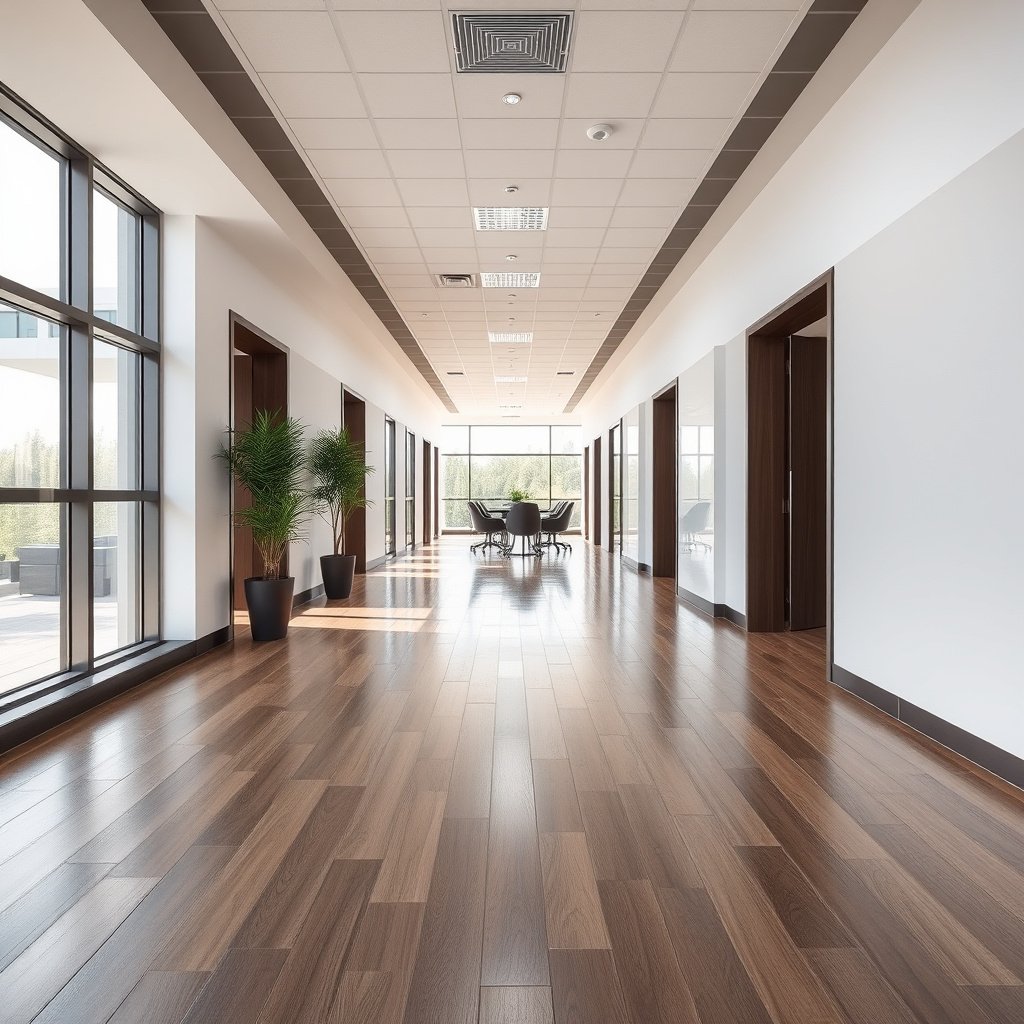 Entrance mat preventing grit and dirt from damaging vinyl floors in an office