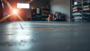 A clean garage floor with mold prevention tips and techniques to avoid mold growth.