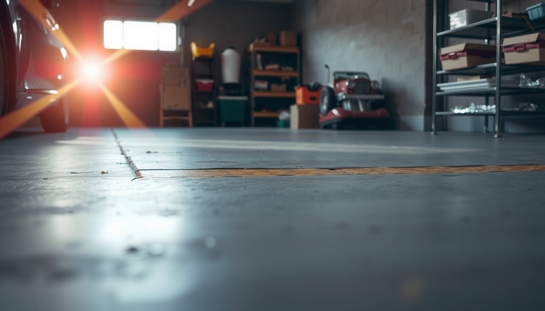 A clean garage floor with mold prevention tips and techniques to avoid mold growth.