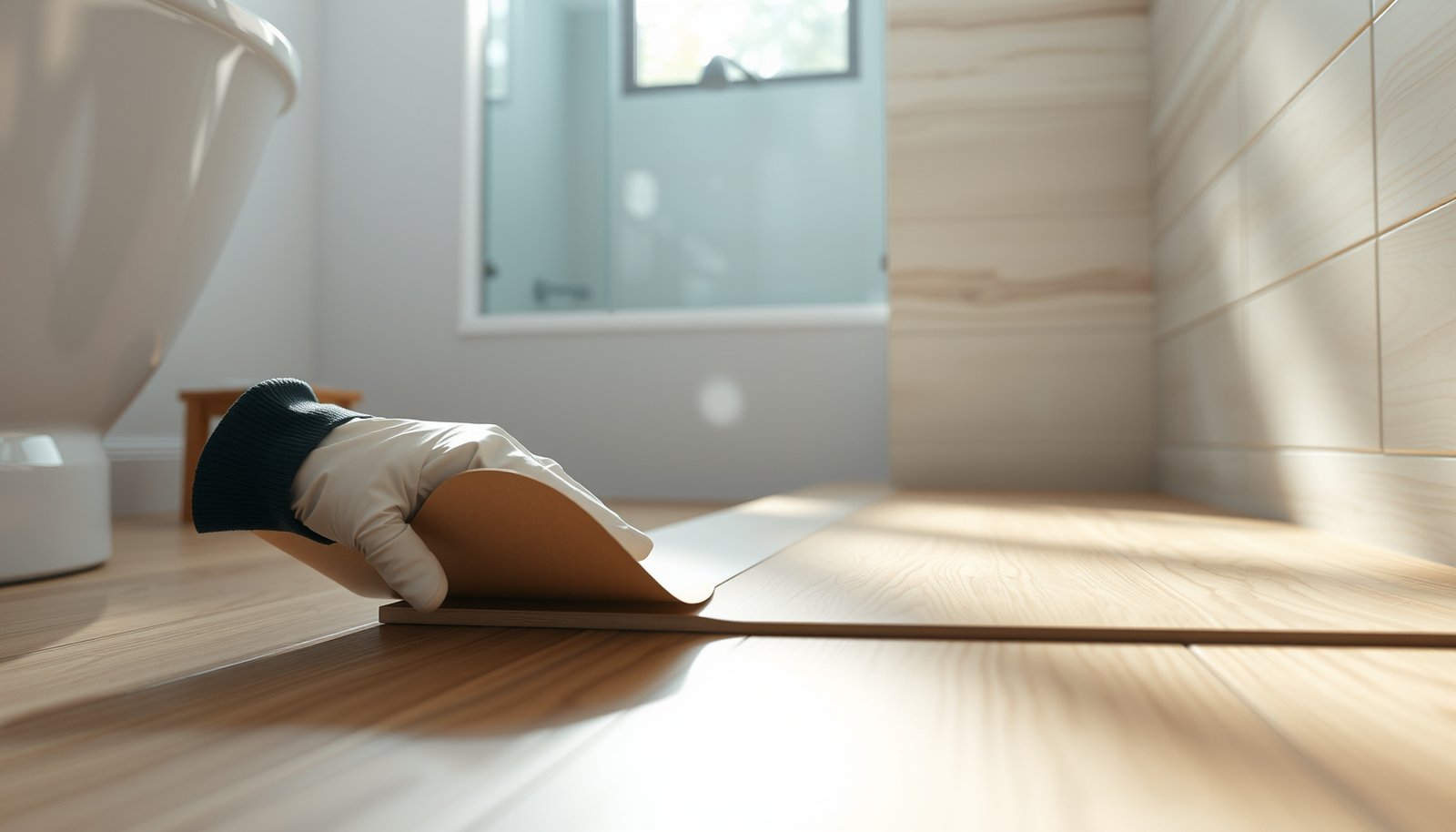A clean wood-look tile floor demonstrating moisture prevention techniques to stop mold growth.
