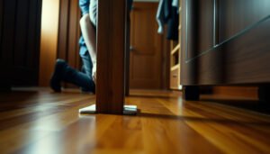 Tips for preventing scratches on hardwood floors in a closet space.