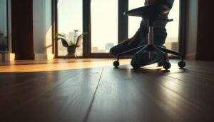 Tips for preventing scratches on hardwood floors in a commercial office environment.