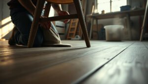 Workshop floor with laminate surface showing tips to prevent scratches and damage.