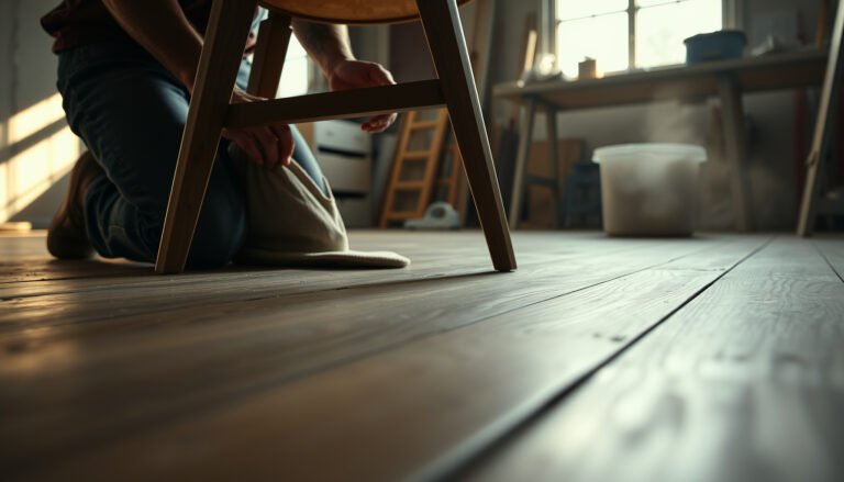 Workshop floor with laminate surface showing tips to prevent scratches and damage.