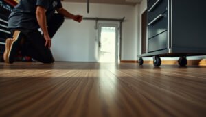 Tips for preventing scratches on laminate floors in a garage setting.