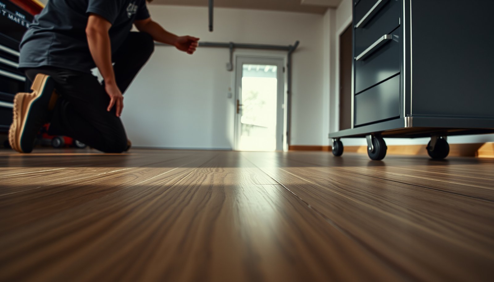 Tips for preventing scratches on laminate floors in a garage setting.