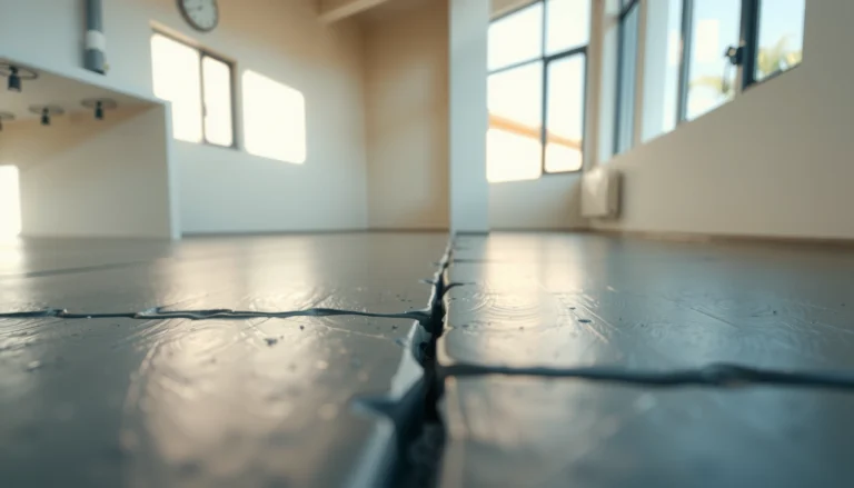 Polished concrete floor with protective measures to prevent scratches and maintain shine.