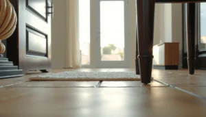 Image showing tips to prevent scratches on travertine floors with protective measures.