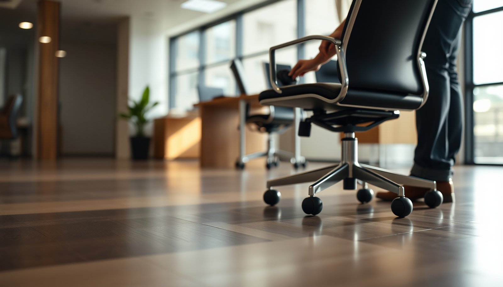 Tips for preventing scratches on vinyl floors in a commercial office setting