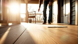 Tips for preventing scratches on vinyl floors in a porch setting.