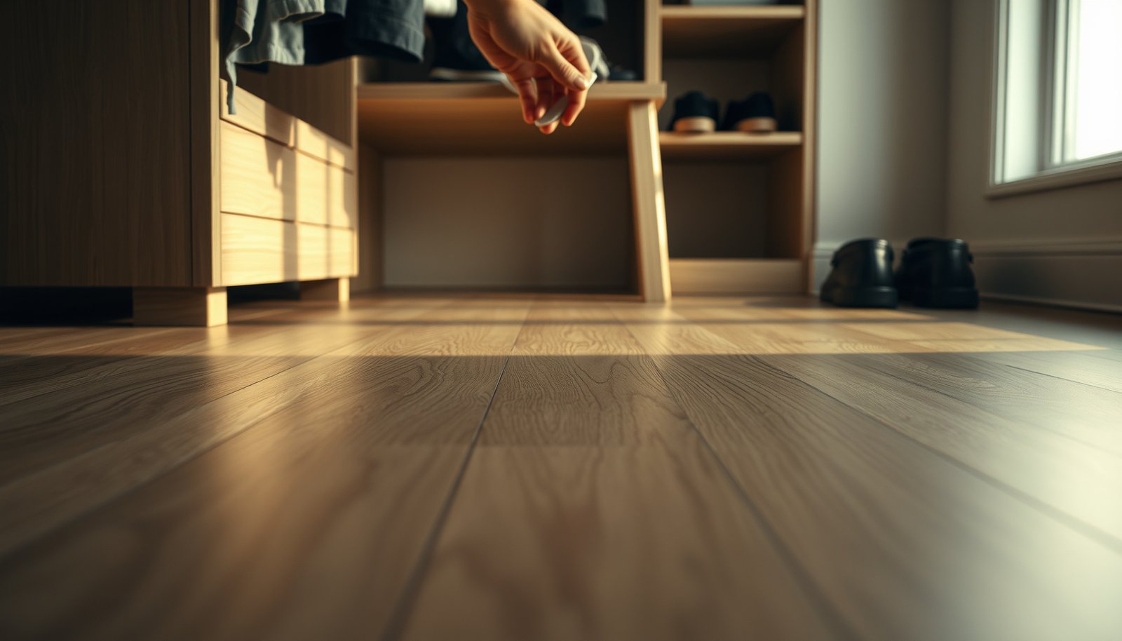 Tips for preventing scratches on vinyl floors in a closet, showcasing protective measures and flooring care.