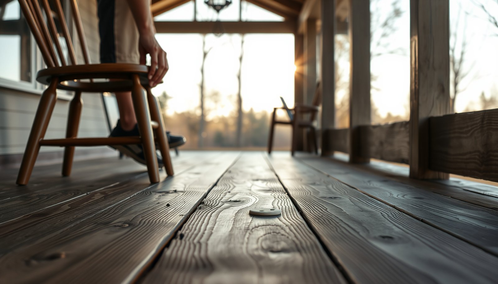 Tips to prevent scratches on engineered wood floors in a porch setting.