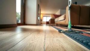 A person applying a non-slip solution on cork flooring to prevent slipping.