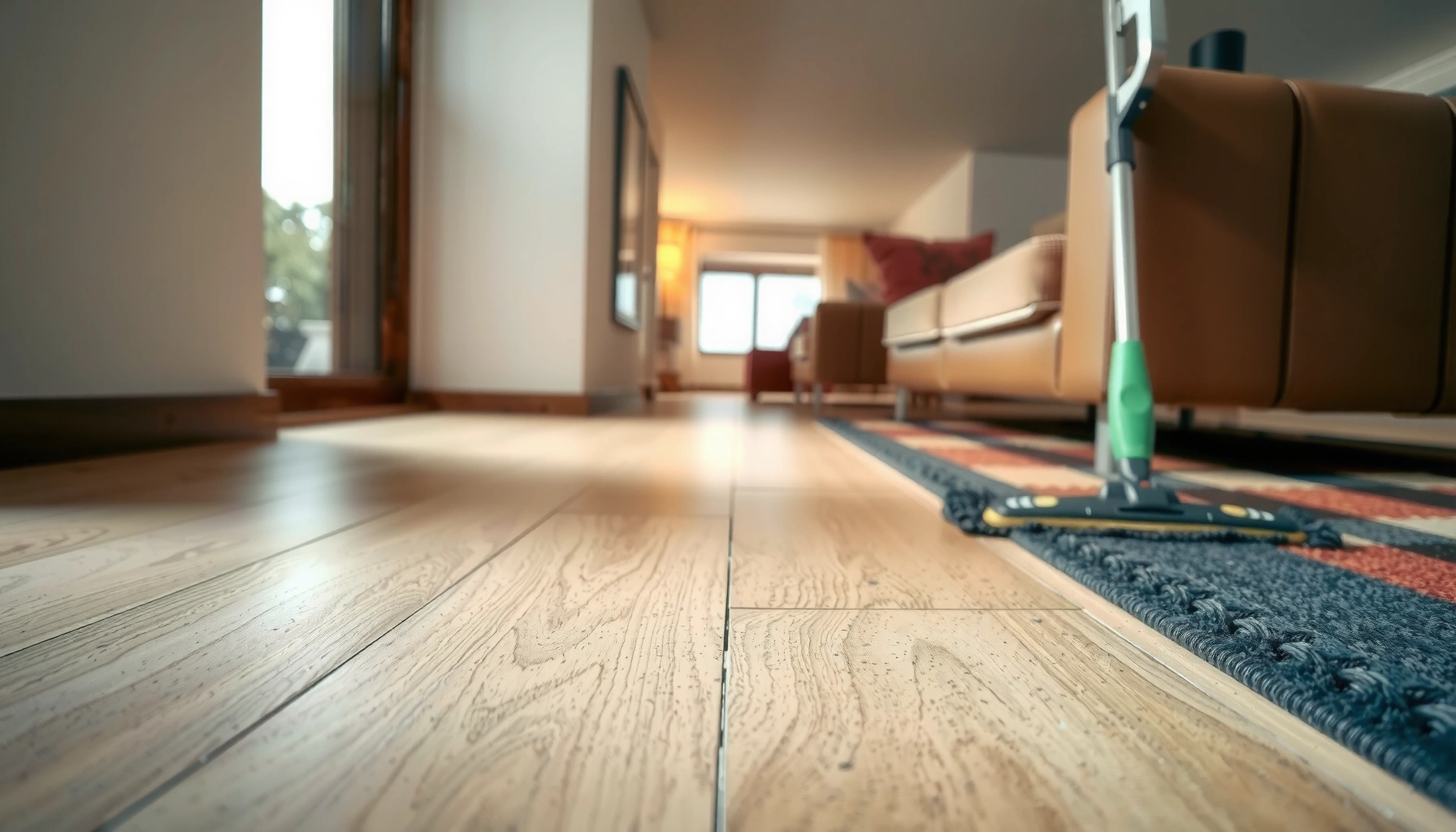 A person applying a non-slip solution on cork flooring to prevent slipping.