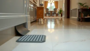 A person demonstrating practical fixes to prevent slipping on marble floors, showcasing safety tips and solutions.