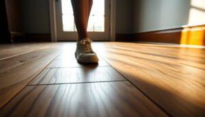 Tips for preventing slips on wood-look tile floors with safe walking practices and mats.