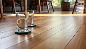 Dining room with hardwood floors and tips to prevent water damage.