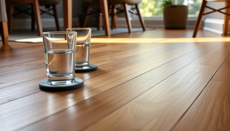 Dining room with hardwood floors and tips to prevent water damage.