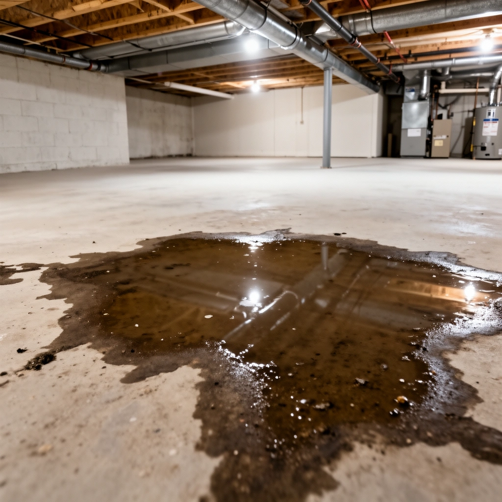 Gutters, grading, and drainage systems to prevent water damage to basement floors