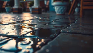 A patio with protective measures to prevent water damage, showcasing effective solutions for outdoor flooring.