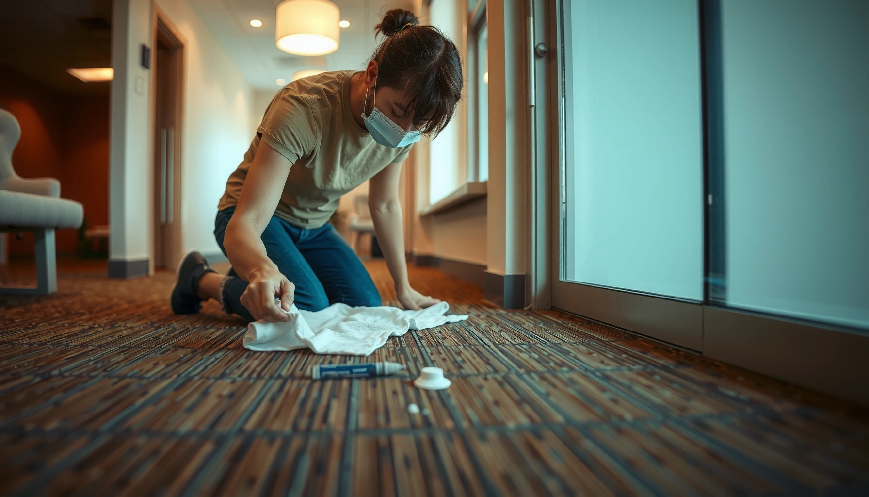 Steps to prevent water damage to carpet tiles in a home setting.
