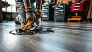 Workshop with laminate floors showing tips to prevent water damage.