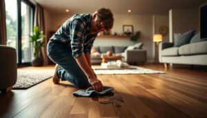 Tips for preventing water damage to laminate floors in a living room setting