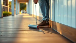 Outdoor walkway with vinyl floors showing tips to prevent water damage.