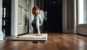 Entryway with engineered wood floors, showcasing tips to prevent water damage.