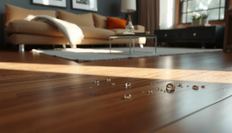Steps to prevent water damage on WPC floors, showcasing protective measures and maintenance tips.
