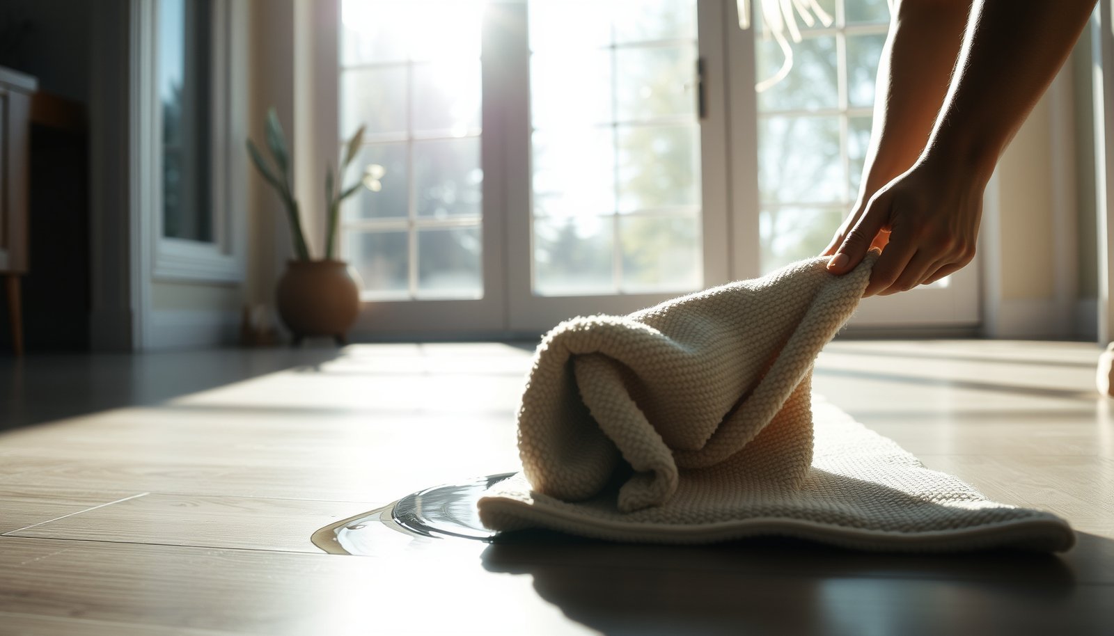 Sunroom with vinyl flooring showcasing tips to prevent water damage.