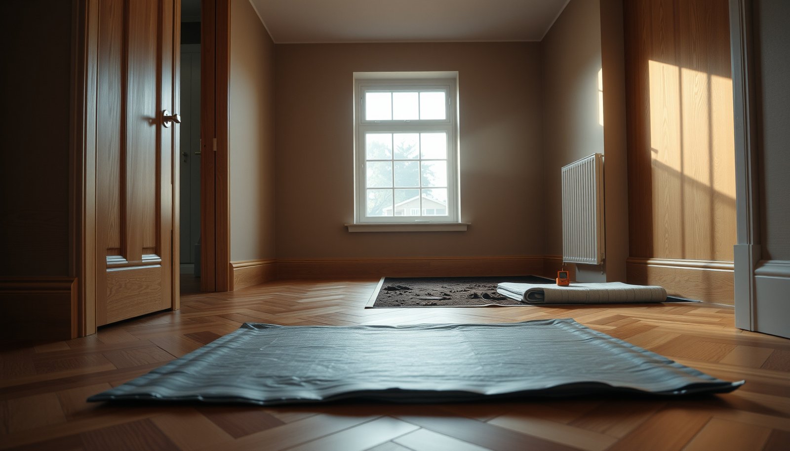 Illustration of steps to prevent mold under herringbone flooring, focusing on practical prevention methods.
