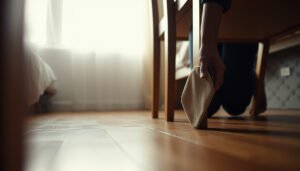 Tips for preventing scratches on hardwood floors in a bedroom setting.