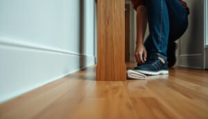Tips for preventing scratches on engineered wood floors in a hallway setting.