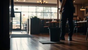 Hardwood floors in a restaurant with preventive measures against water damage