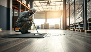 Warehouse laminate flooring with water damage prevention tips and techniques.