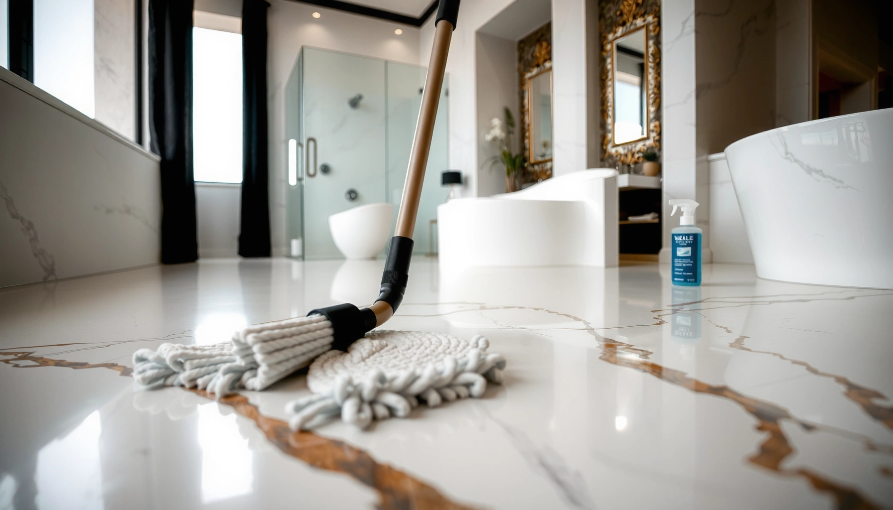 Tips for preventing water damage on marble floors, showcasing maintenance techniques.