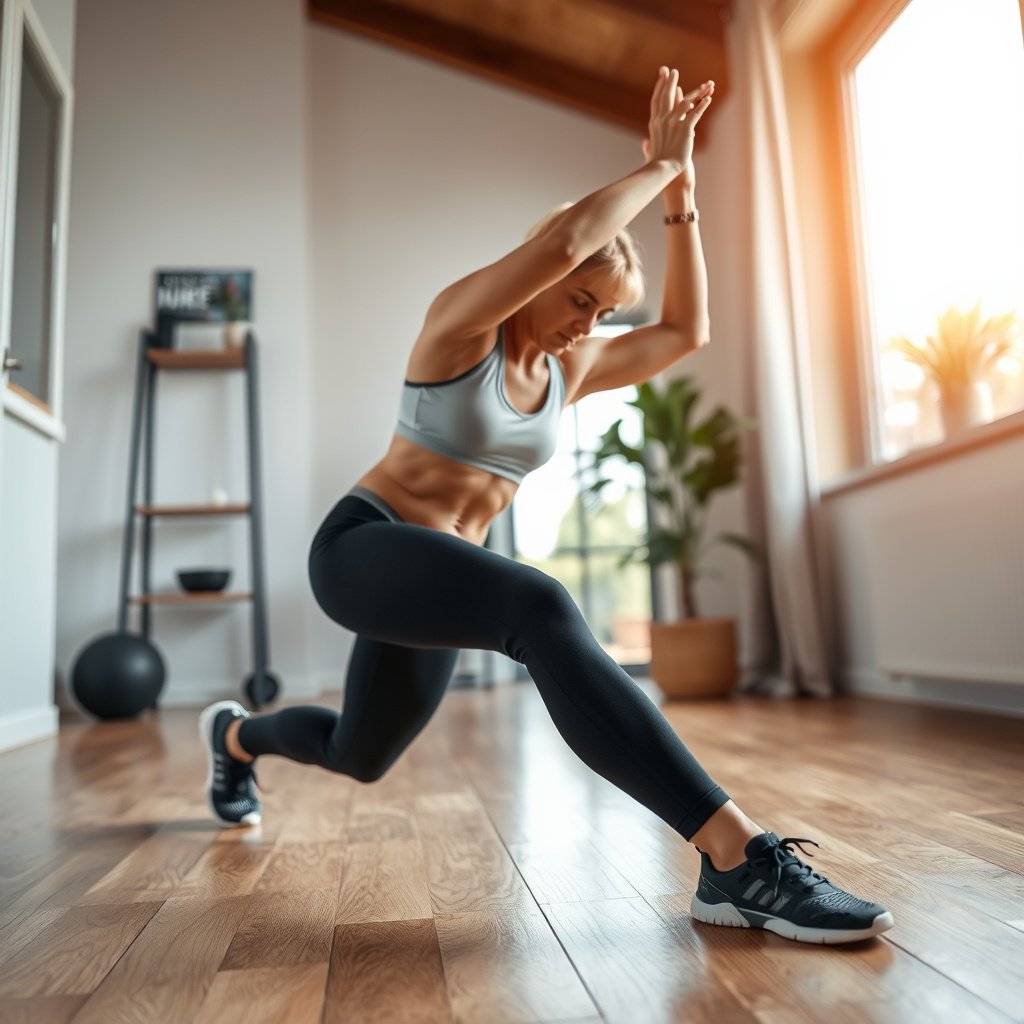 A home gym with a mat covering the entire workout area to prevent scratches on hardwood floors.