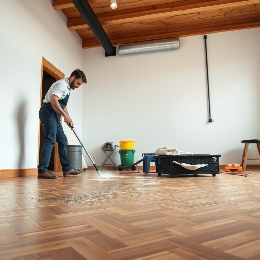 Image showing protective measures for high-risk areas of herringbone floors against water damage
