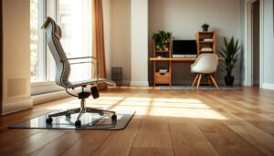 Tips for protecting engineered wood floors in a home office setting.