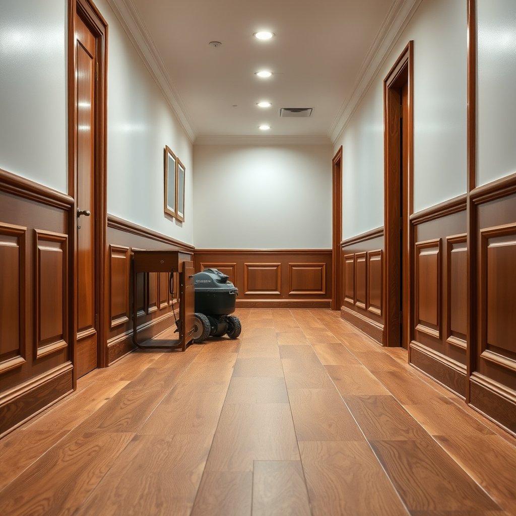 Protective mats and rugs set up in a hallway to maintain engineered wood floors from everyday traffic.
