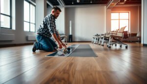 Tips for protecting hardwood floors in a commercial office setting.