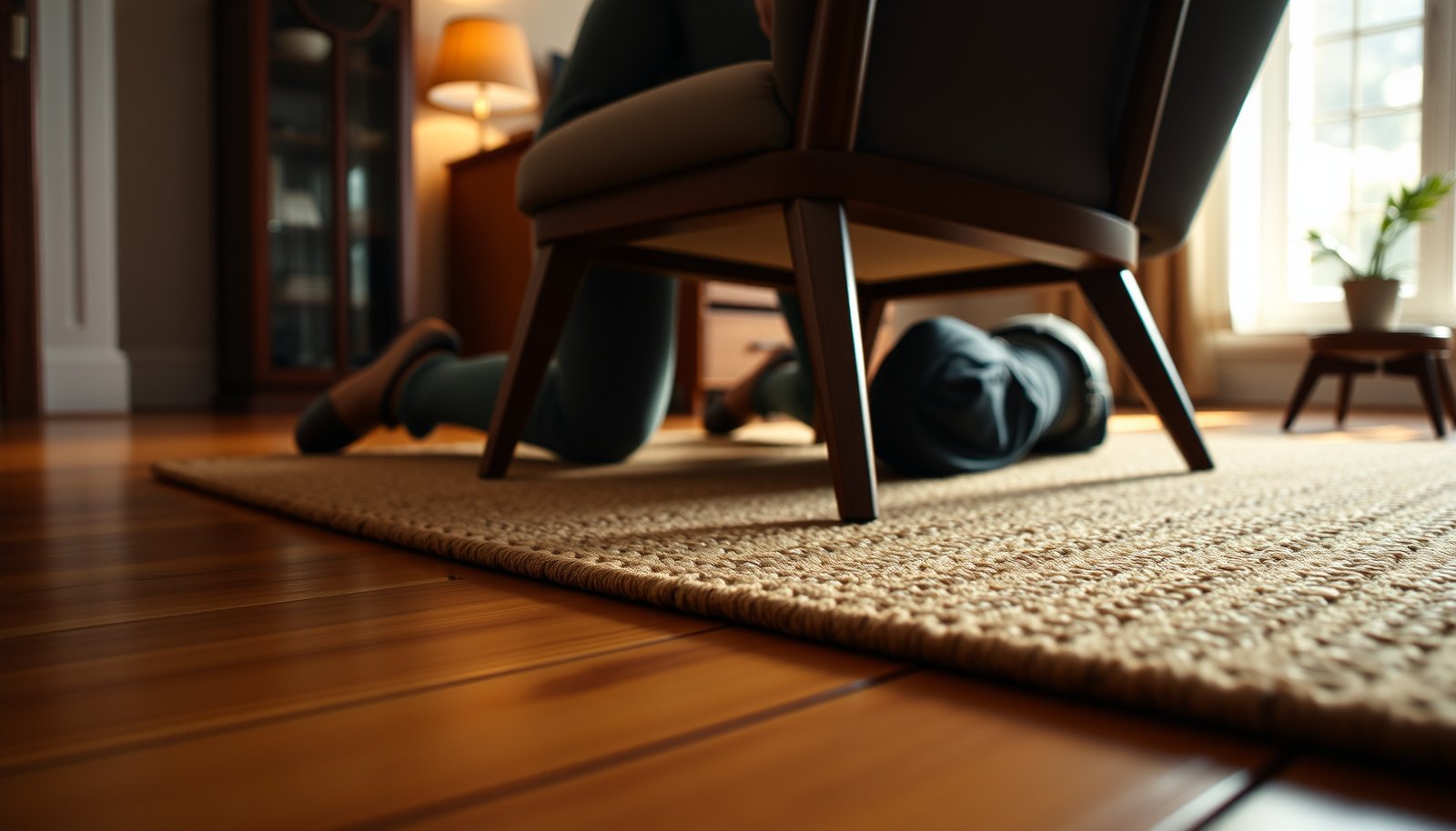 Tips for protecting hardwood floors in a living room setting with furniture and rugs.