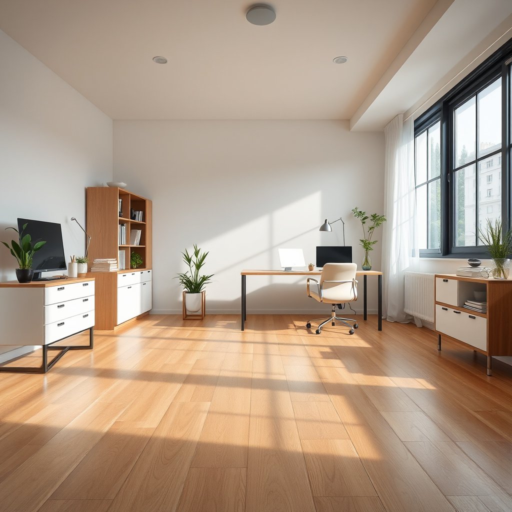 Preparation steps to protect laminate floor finish before cleaning in a home office